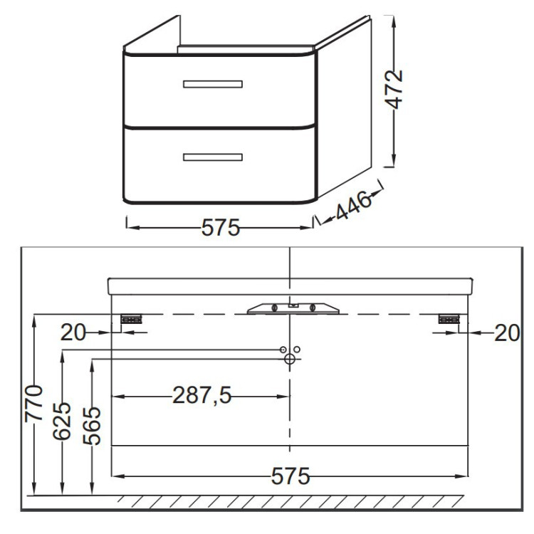 Тумба под раковину Jacob Delafon Replay 60 подвесная 2 ящика