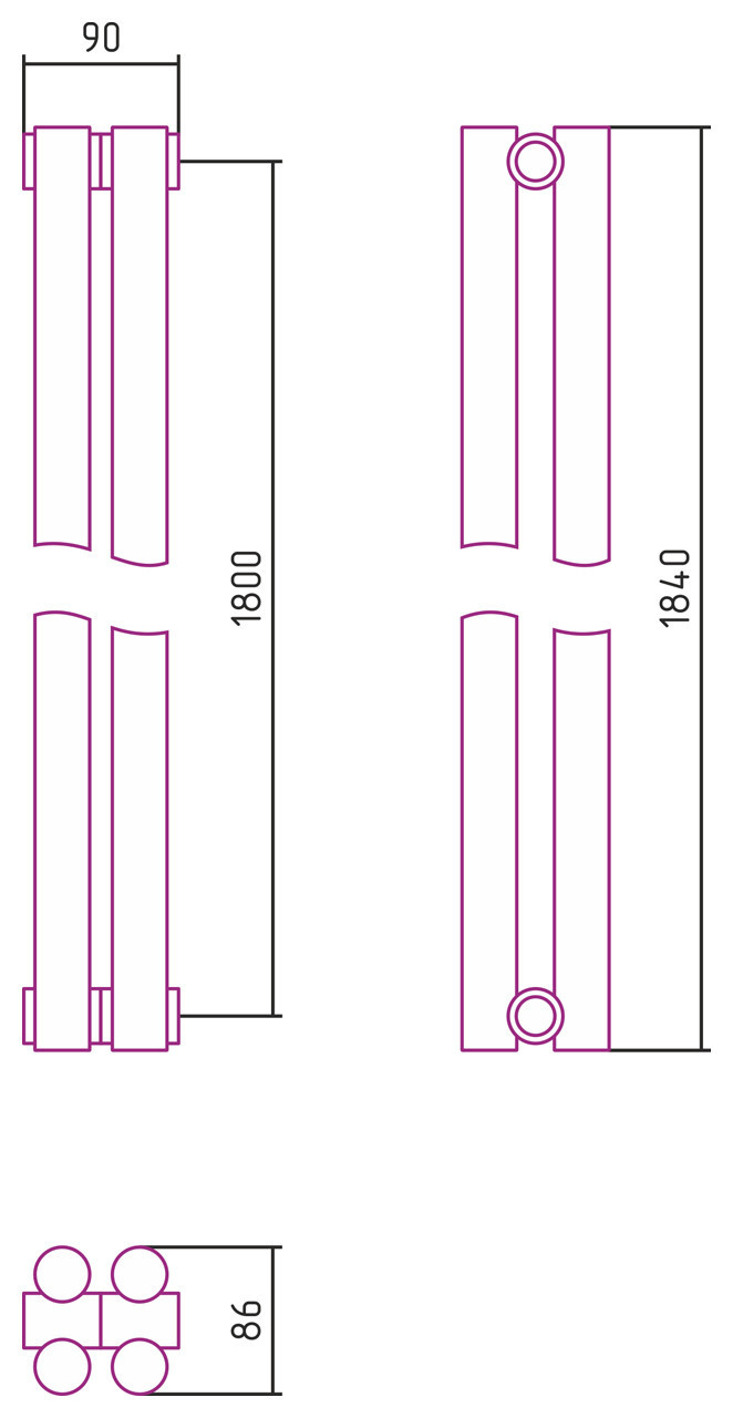 Отопительный радиатор Сунержа Эстет-11 1800х90 2 секции Матовое золото