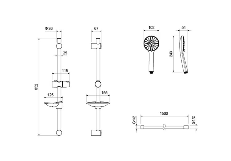 Душевой гарнитур 3jet 60 см Aquatek, матовый черный AQ2015MB БЕТТА