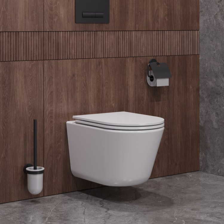 Унитаз подвесной безободковый со смывом Торнадо с сиденьем дюропласт soft close, 53 см Cezares CZR-3808-53-TH-TOR/SC