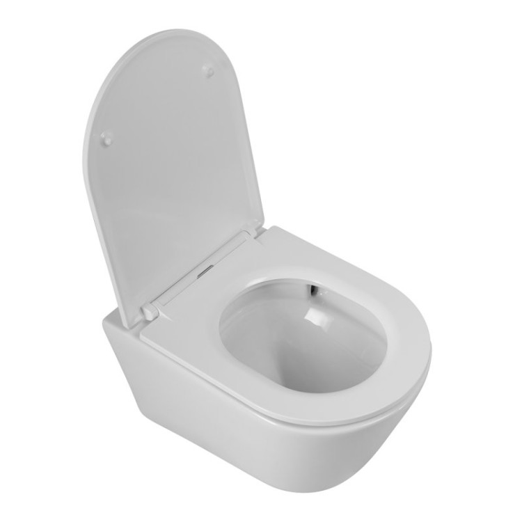 Унитаз подвесной безободковый со смывом Торнадо с сиденьем дюропласт soft close, 53 см Cezares CZR-3808-53-TH-TOR/SC