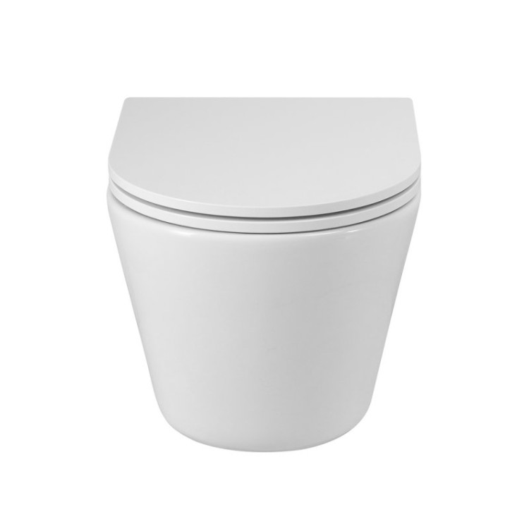 Унитаз подвесной безободковый со смывом Торнадо с сиденьем дюропласт soft close, 53 см Cezares CZR-3808-53-TH-TOR/SC