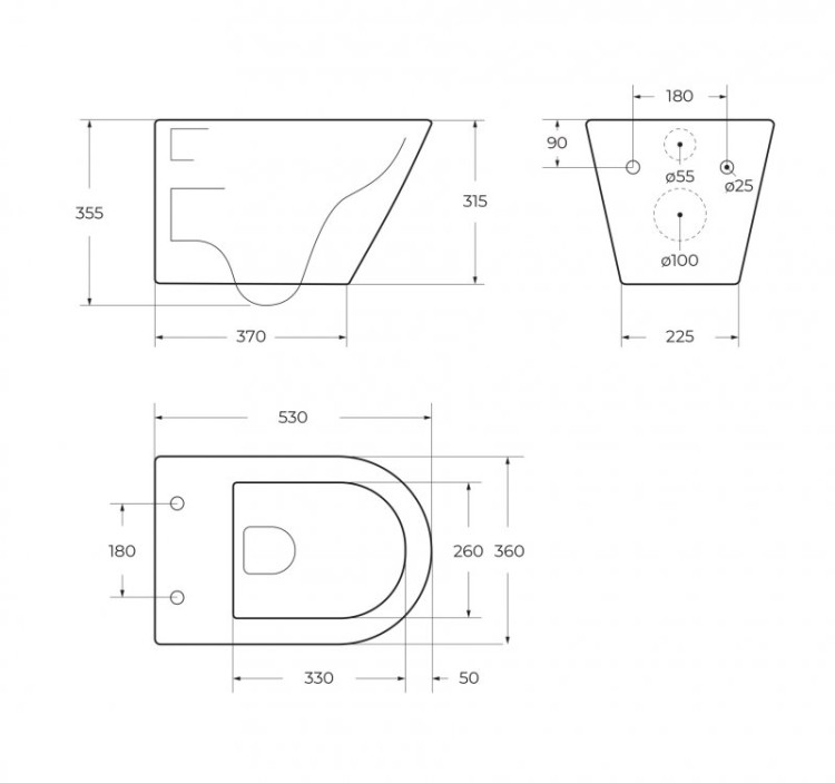 Унитаз подвесной безободковый со смывом Торнадо с сиденьем дюропласт soft close, 53 см Cezares CZR-3808-53-TH-TOR/SC