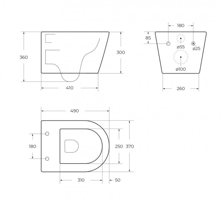 Унитаз подвесной безободковый со смывом Торнадо с сиденьем дюропласт soft close, 53 см Cezares CZR-3808-53-TH-TOR/SC