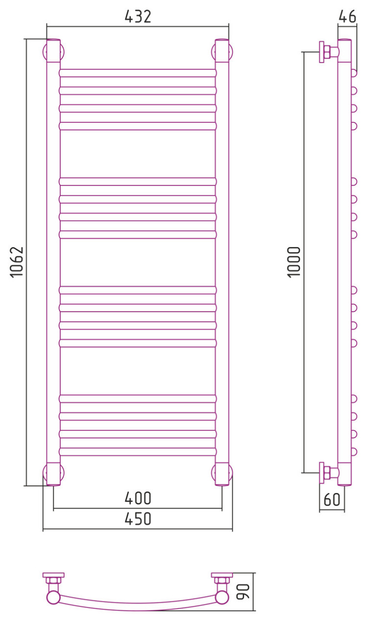 Полотенцесушитель водяной Сунержа Богема+ выгнутая 1000х400 Без покрытия