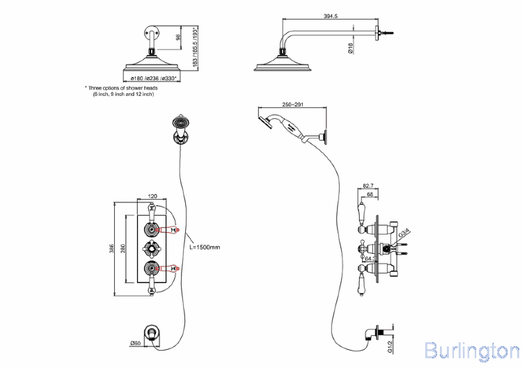 Душевая стойка c встроенным термостатом TF3S c душевой насадкой 6'', серия Black