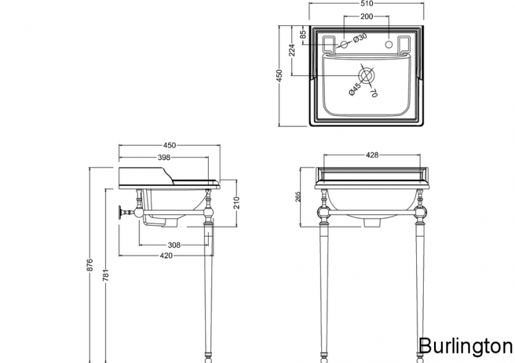 Классическая раковина на 1 или 3 отверстия с хромированным подстольем [B20 + T52 CHR]