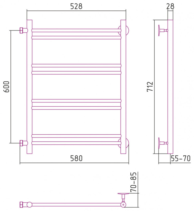 Полотенцесушитель водяной Стилье Версия-Б1 600х500 (2+2+2+2) П 16 Белый
