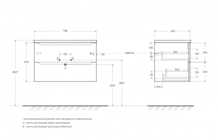 Столешница из керамогранита 800x460x20 BelBagno KEP-80-MCO
