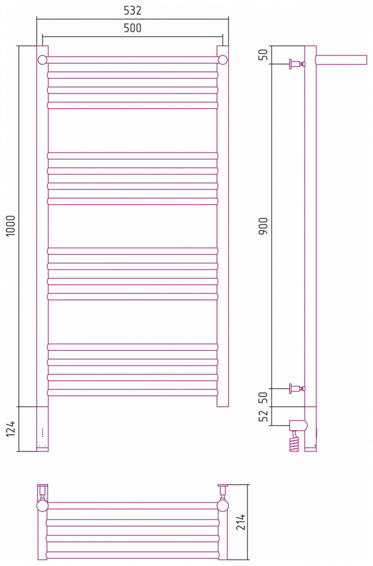 Полотенцесушитель электрический Сунержа Богема с полкой 3.0 1000х500 / МЭМ левый Без покрытия