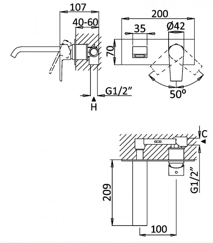 Смеситель для раковины однорычажный, с донным клапаном Cezares NAUTIC-BLI-BIO