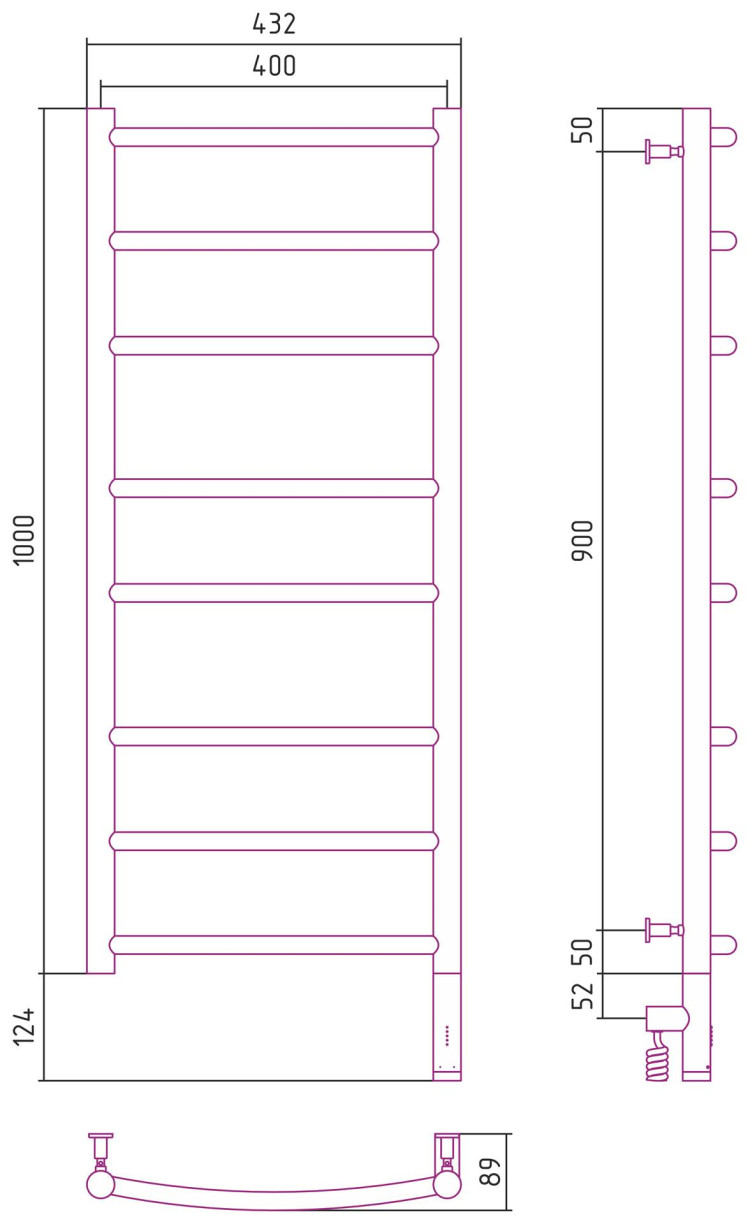 Полотенцесушитель электрический Сунержа Галант 3.0 1000х400 МЭМ правый Шампань