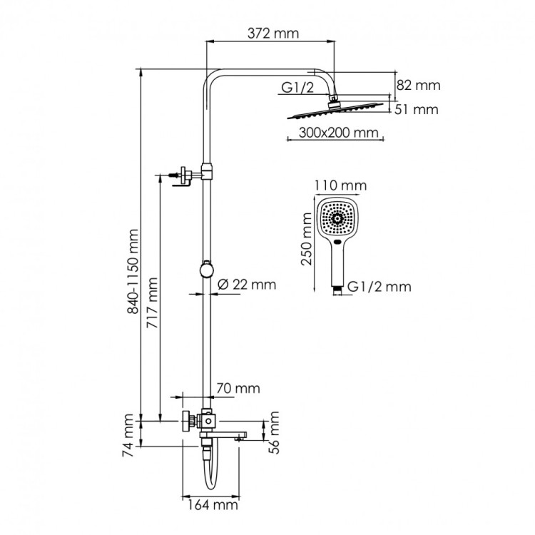 WasserKRAFT A199.069.065.087.CH Thermo Душевой комплект с термостатическим смесителем