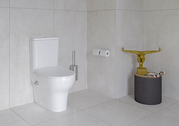 Комплект напольного унитаза Zentrum Back to Wall, тонкое сиденье микролифт, с функцией биде и встроенным смесителем