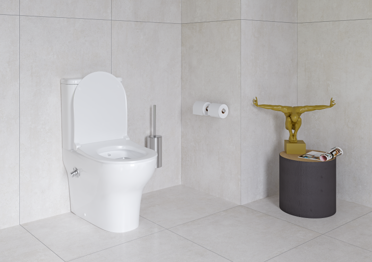 Комплект напольного унитаза Zentrum Back to Wall, тонкое сиденье микролифт, с функцией биде и встроенным смесителем