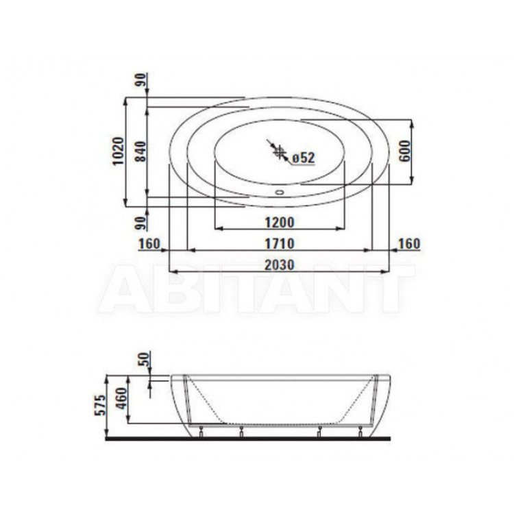 Акриловая ванна Laufen Alessi One 203x102 отдельностоящая