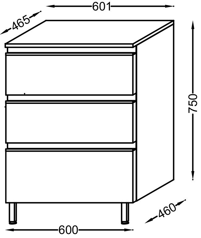 Дополнительный модуль 60 см, 3 выдвижных ящика,  белый блестящий Jacob Delafon VOX EB2065-RA-N18