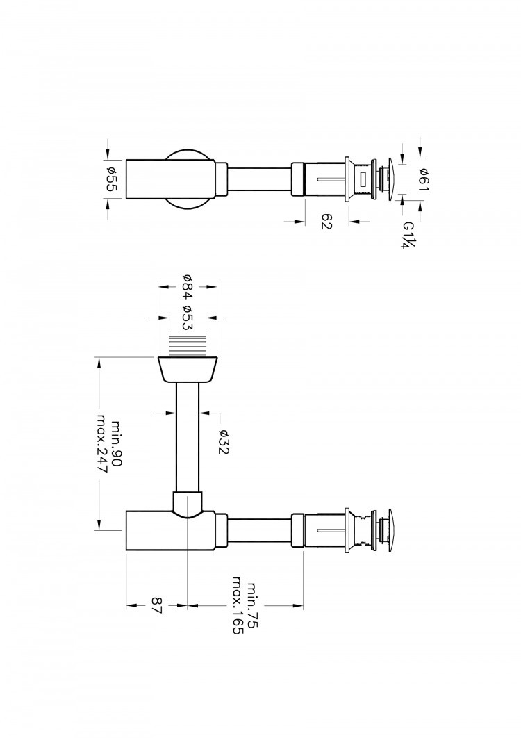 Набор донный клапан и сифон для раковины, хром