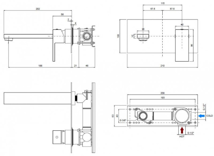Смеситель для раковины встраиваемый однорычажный Cezares UNIKA-BLI1-03/24