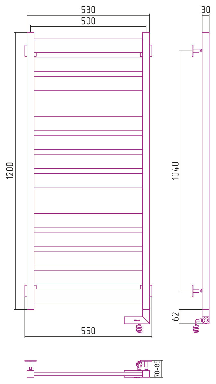 Полотенцесушитель электрический Сунержа Центурион 2.0 1200x500 МЭМ правый Тёмный титан муар