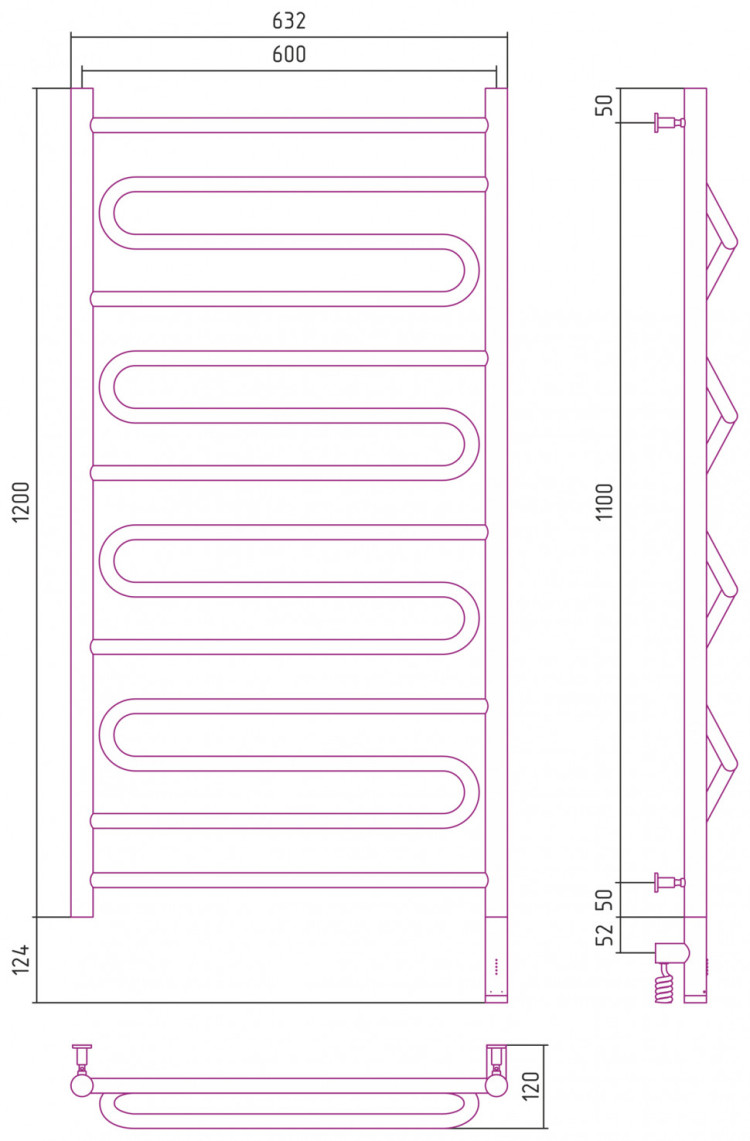 Полотенцесушитель электрический Сунержа Элегия 3.0 1200х600 МЭМ правый Золото