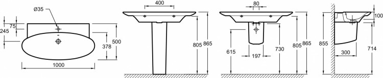 Подвесная раковина-столешница 100 х 50 см Jacob Delafon PRESQU'ILEE4436-00