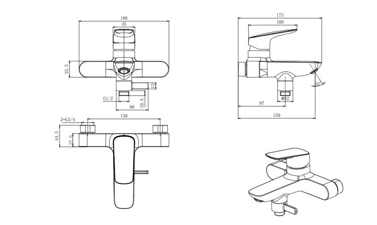 Смеситель для ванны Aquatek AQ1040CR ВЕГА