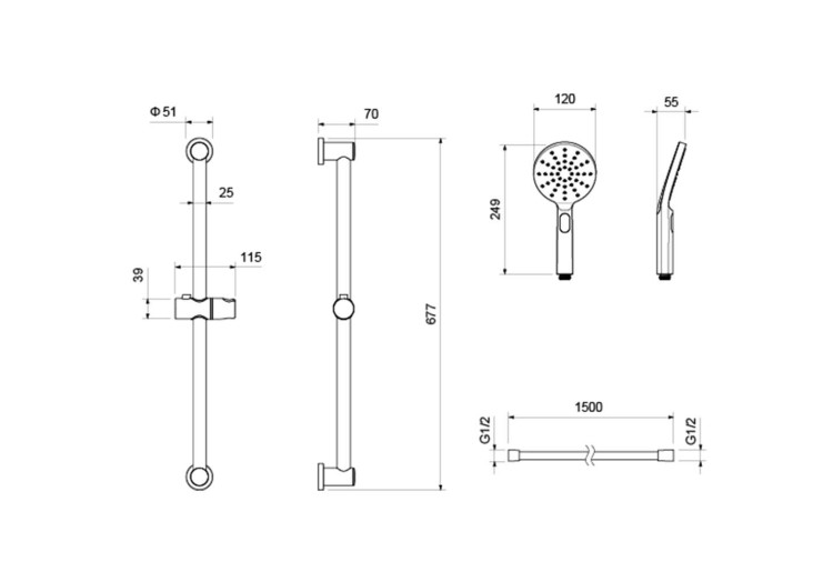 Душевой гарнитур 3jet 65 см Aquatek AQ2016CR ОБЕРОН