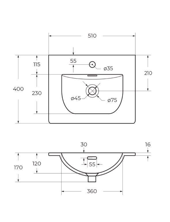 База под раковину подвесная с двумя выкатными ящиками BelBagno MARINO-CER-MINI-600-2C-SO-BO-P
