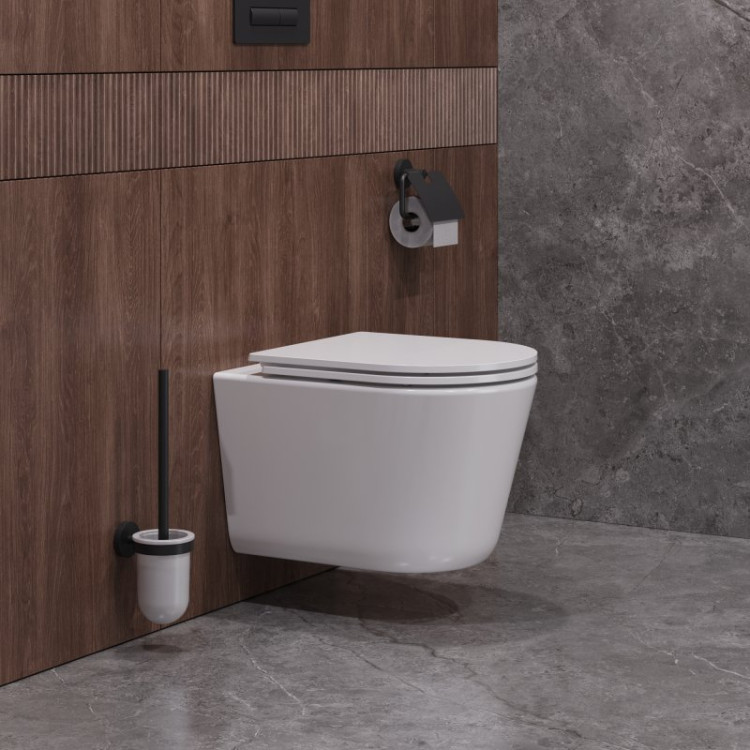 Унитаз подвесной безободковый со смывом Торнадо с сиденьем дюропласт soft close, 49 см Cezares CZR-38083-49-TH-TOR/SC