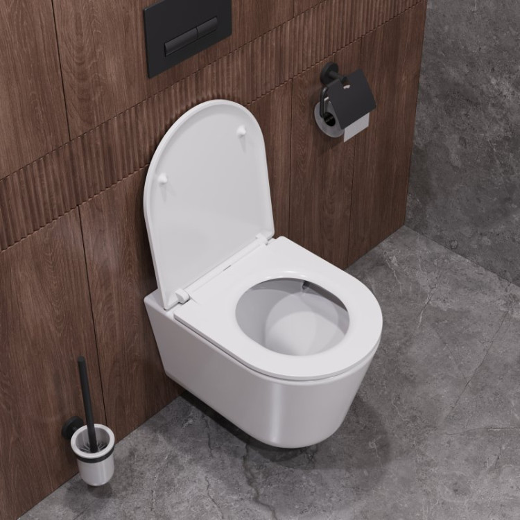 Унитаз подвесной безободковый со смывом Торнадо с сиденьем дюропласт soft close, 49 см Cezares CZR-38083-49-TH-TOR/SC