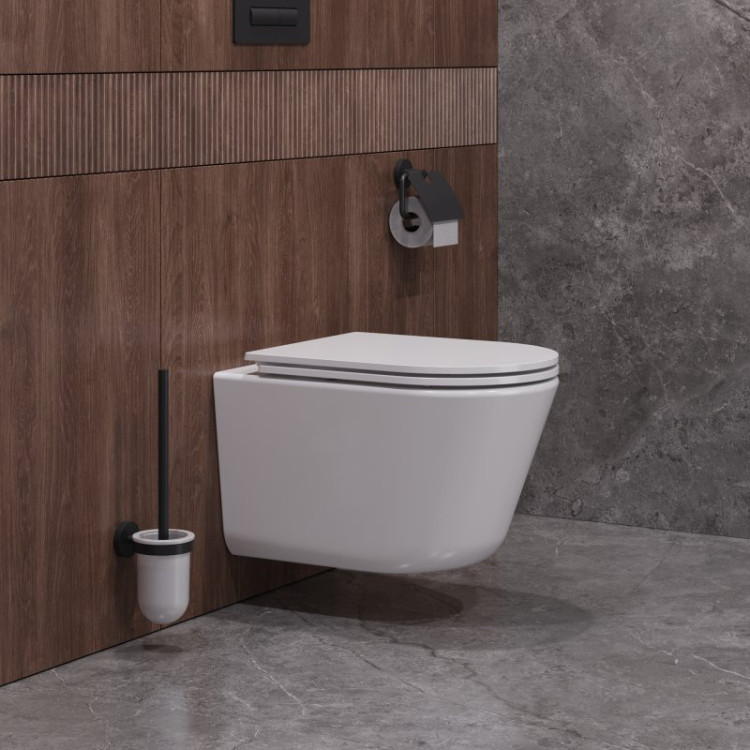 Унитаз подвесной безободковый со смывом Торнадо с сиденьем дюропласт soft close, 49 см Cezares CZR-38083-49-TH-TOR/SC