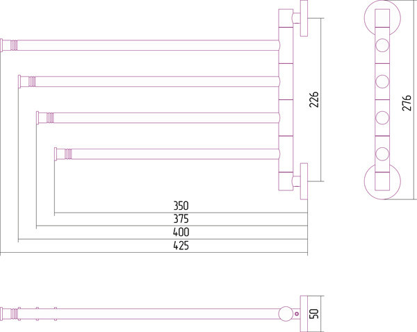 Полотенцедержатель Сунержа ВЕЕР-4 поворотный / L 425 (Золото) Золото