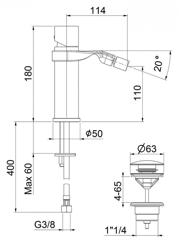 Смеситель для биде Webert One-B NB840101
