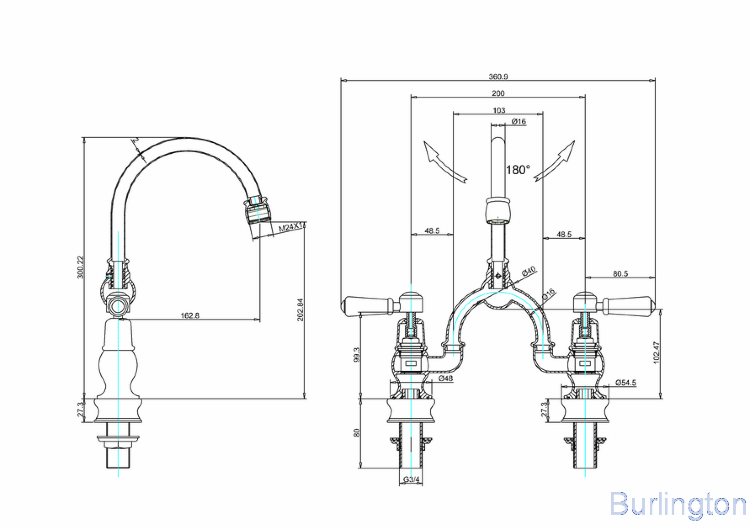 Смеситель для раковины на 2 отверстия Regent, с кнопкой Click-Clack[KER27 + W11]