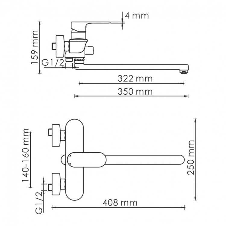WasserKRAFT Dinkel 5802L Смеситель для ванндлинныизливом