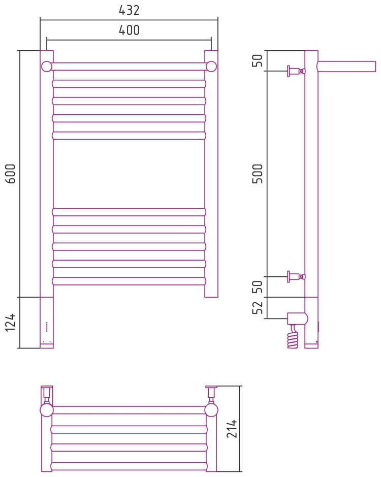 Полотенцесушитель электрический Сунержа Богема с полкой 3.0 600х400 / МЭМ левый Тёмный титан муар