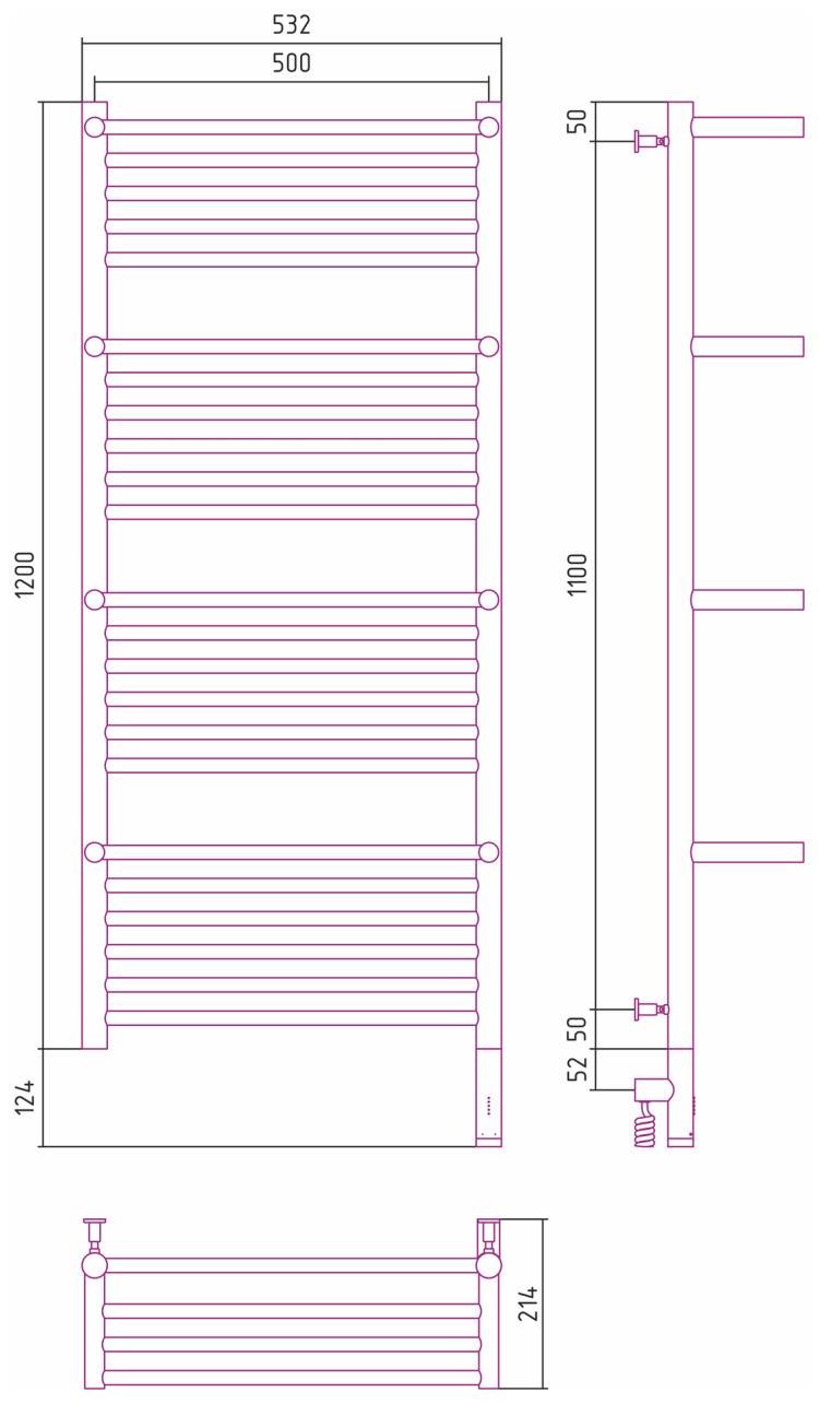 Полотенцесушитель электрический Сунержа Богема с 4 полками 3.0 1200х500 / МЭМ правый Матовое золото