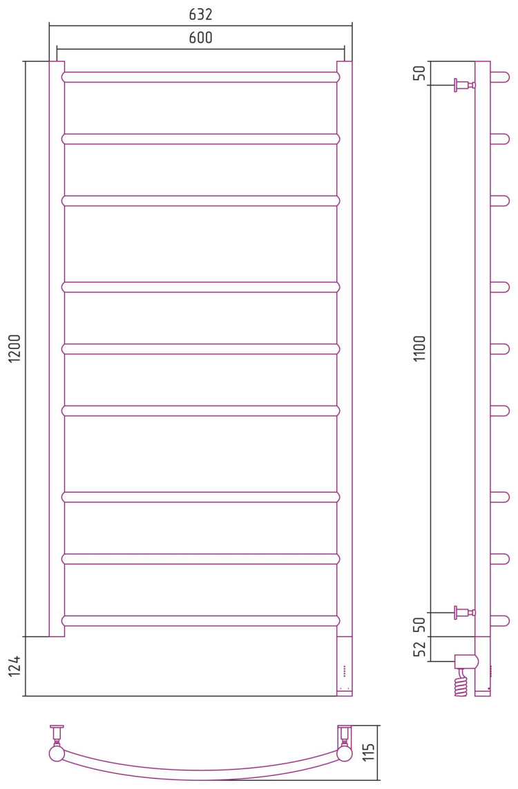 Полотенцесушитель электрический Сунержа Галант 3.0 1200х600 МЭМ правый Золото