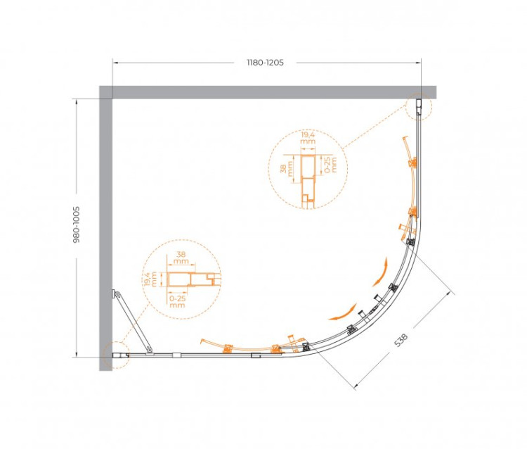 Душевой уголок MOLVENO-RH-2 Cezares MOLVENO-RH-2-110/90-C-BORO-IV
