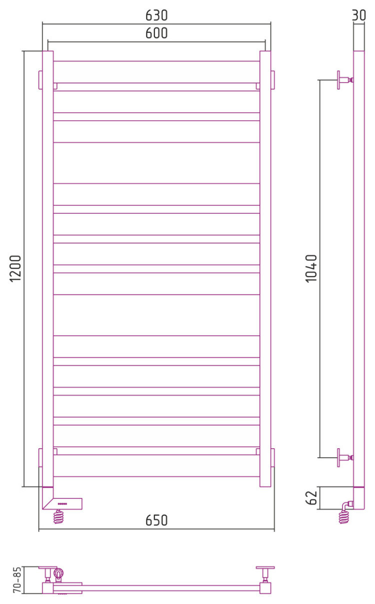 Полотенцесушитель электрический Сунержа Центурион 2.0 1200x600 МЭМ левый Матовый чёрный