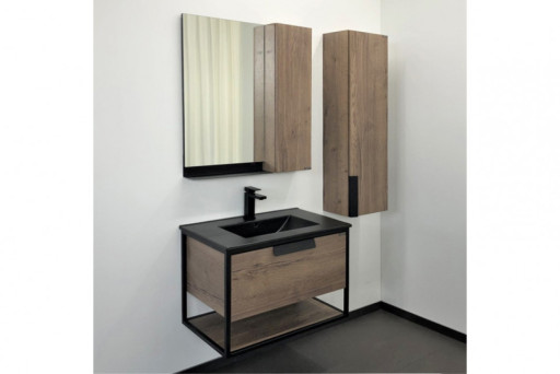 COMFORTY Тумба-умывальник &quot;Бонн-90&quot; дуб темный с  раковиной COMFORTY 90E черная матовая