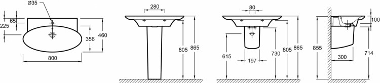 Подвесная раковина-столешница 80 х 46 см Jacob Delafon PRESQU'ILEE4437-00