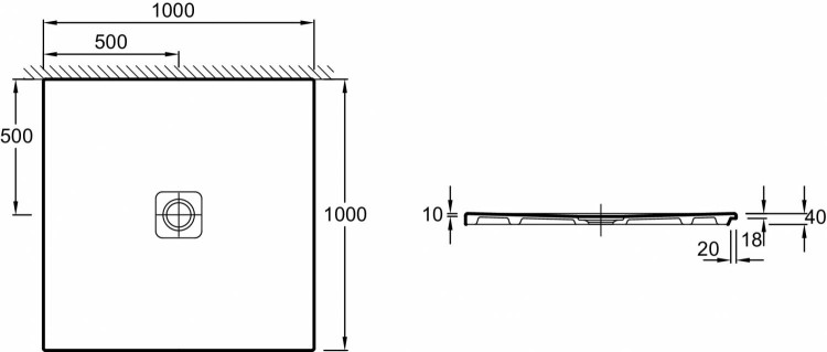Ультратонкий квадратный душевой поддон 100 х 100 х 4 см Jacob Delafon REPLAY N141K-00