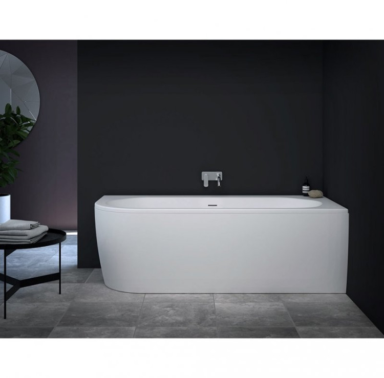 Акриловая ванна угловая левосторонняя, чёрная фронтальная панель, белая чаша Cezares SLIM CORNER-180-80-60-L-NERO-SET