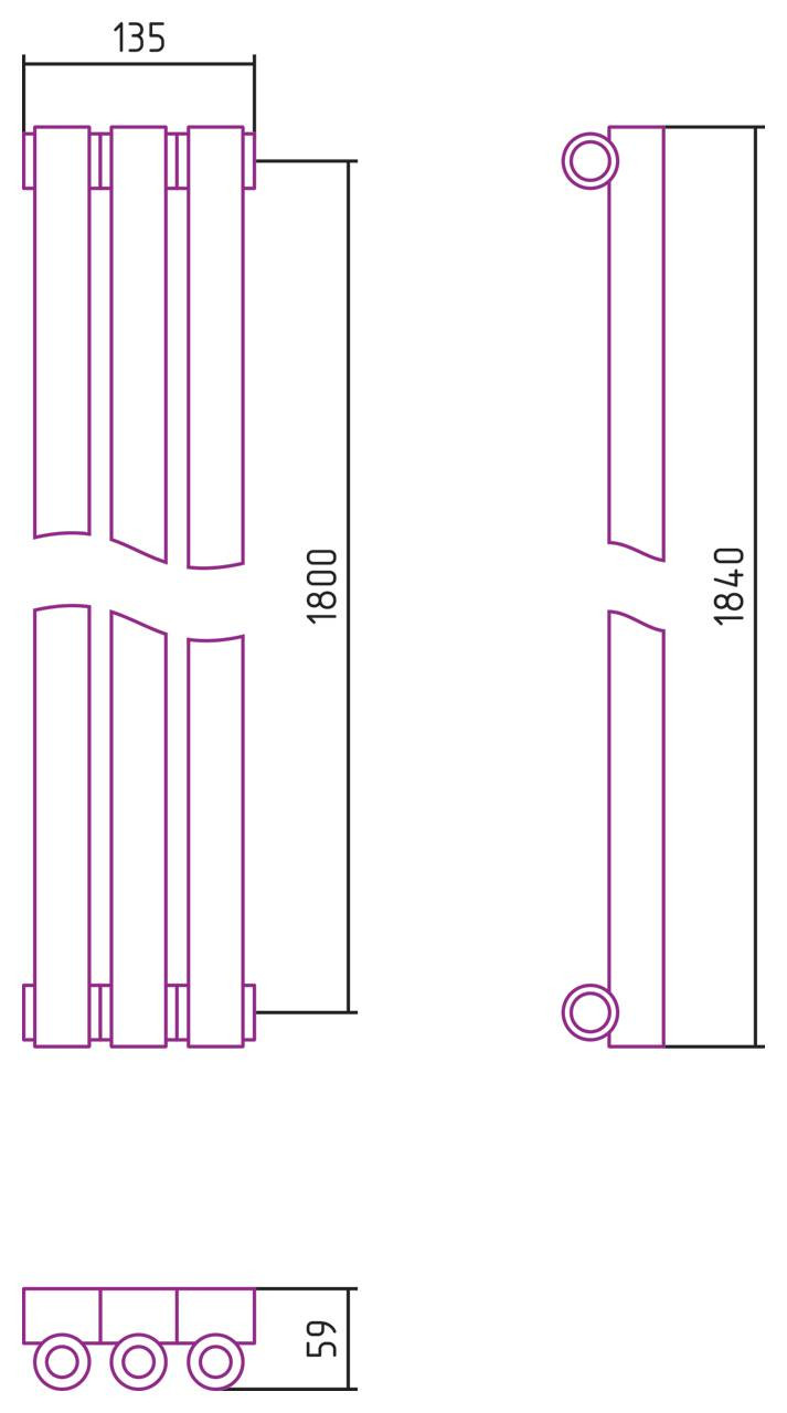 Отопительный радиатор Сунержа Эстет-0 1800х135 3 секции Матовое золото