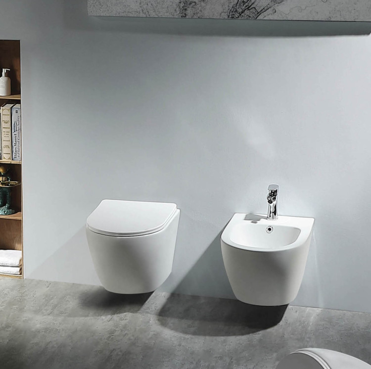 Унитаз подвесной безободковый Aquatek ЕВРОПА AQ1900-00 490*360*320 мм, горизонтальный выпуск, тонкое сиденье с механизмом плавного закрывания, крепеж