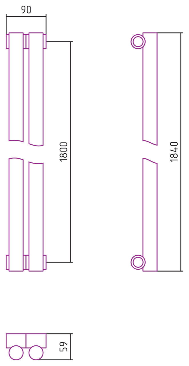 Отопительный радиатор Сунержа Эстет-1 1800х90 2 секции Сатин
