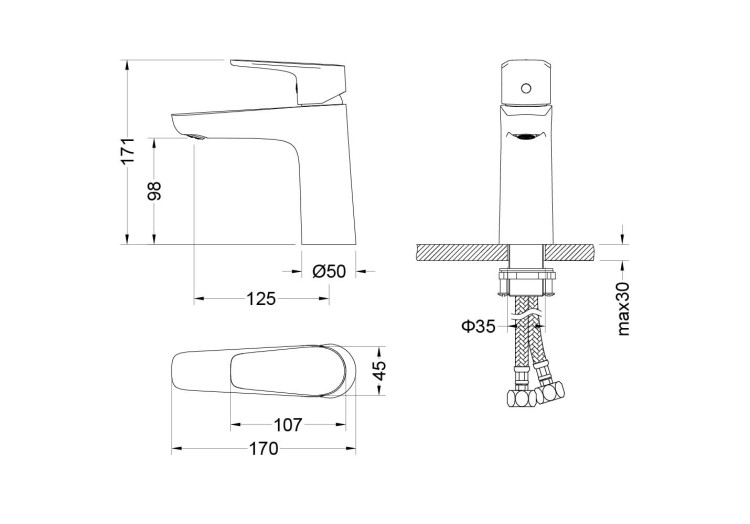 Смеситель для раковины 98, без донного клапана Aquatek, матовый черный AQ1110MB БЕТТА