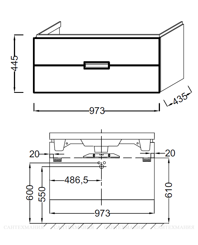 Тумба под раковину Jacob Delafon Reve 100 подвесная 2 ящика